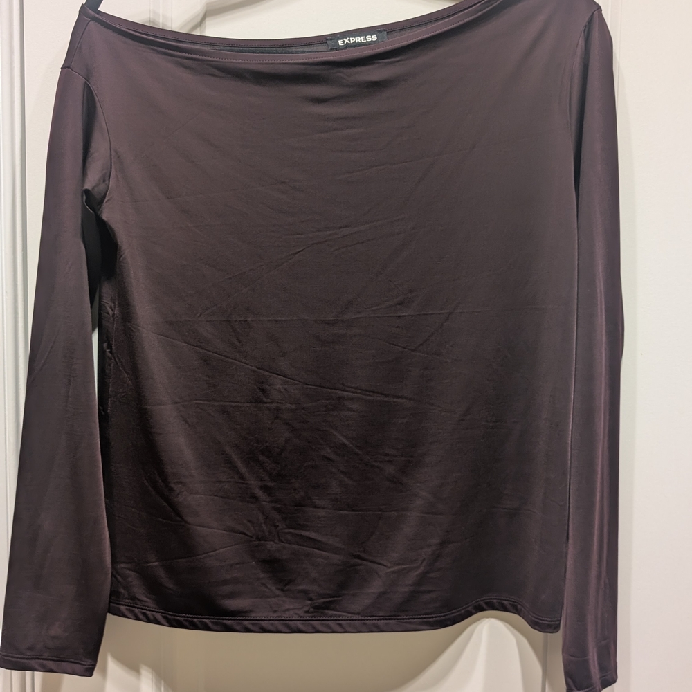 Express Women's Burgundy Long Sleeve Top